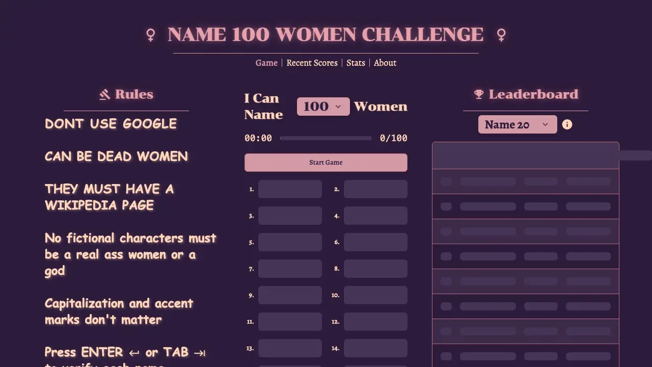 Play Name 100 Women - Free Online Puzzle Game